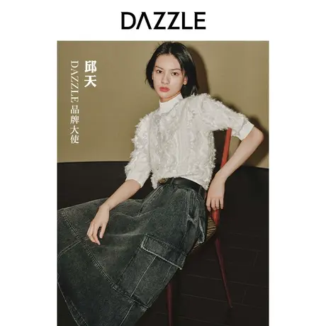 【肌理美学】邱天同款DAZZLE地素奥莱秋白色半高领绞花针织毛衫女商品大图