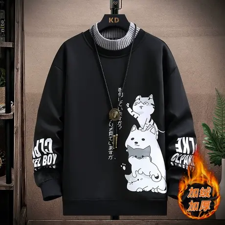 卡通加绒卫衣男宽松休闲连帽套头青少年上衣服打底秋冬季男士外套商品大图