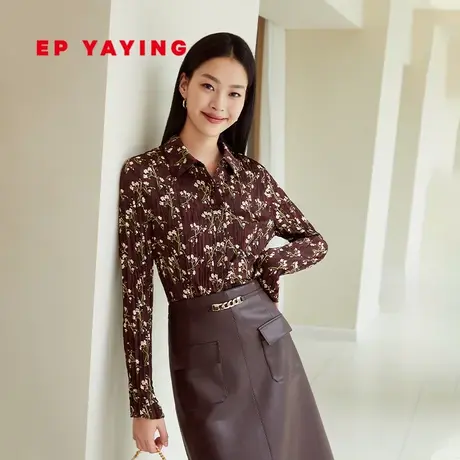 EP YAYING雅莹女装 国风碎花褶艺瘦瘦衬衫 春装商场同款2103A图片