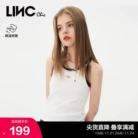 LINCCHIC金羽杰背心女新款撞色修身针织吊带背心女S231FK001Y商品大图