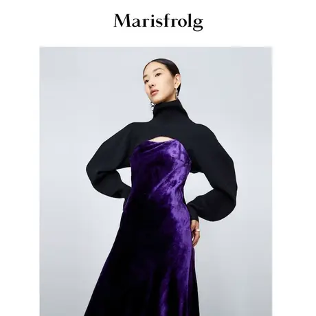 【明星同款】玛丝菲尔冬季新款紫色丝绒吊带连衣裙长款礼服图片