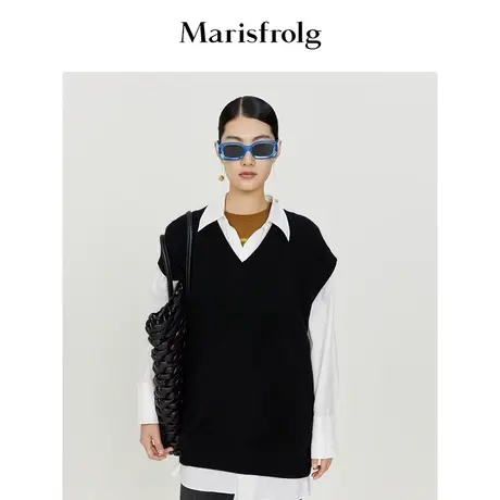 【商场同款】玛丝菲尔法式毛衣春季新款黑色绵羊毛马海毛马甲商品大图