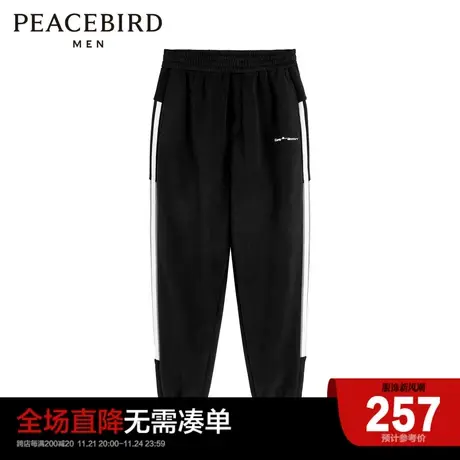 太平鸟男装 2023年冬季运动长裤时尚裤子潮侧边条杠绒感休闲裤商品大图