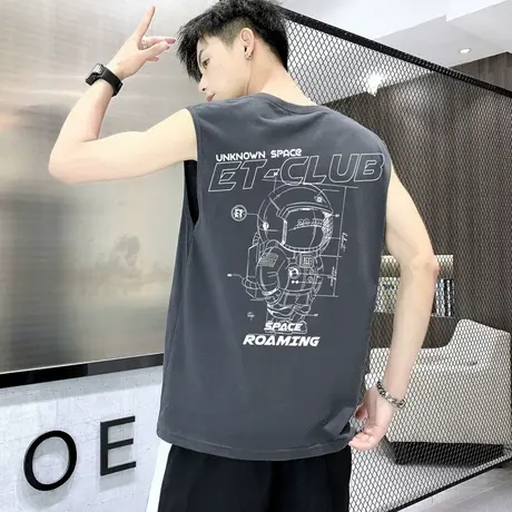 无袖t恤男夏季薄款速干印花网红背心男士新款上衣服潮牌篮球坎肩商品大图