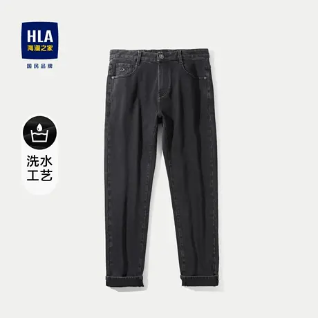 HLA/海澜之家新款黑牛仔裤秋季循迹山不在高国风刺绣水洗裤子男商品大图