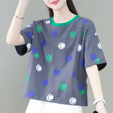 短款t恤女夏装2023年新款时尚宽松休闲上衣圆点图案纯棉体恤衫潮商品大图