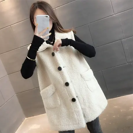 2023秋冬新款韩版仿羊羔毛马甲女复古宽松无袖外套女背心马夹外穿图片