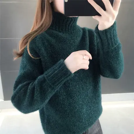 高领雪尼尔毛衣女套头2023秋冬新款针织衫宽松上衣加厚洋气打底衫商品大图