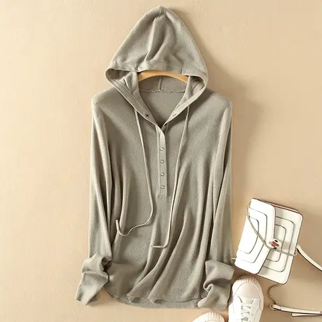 春装新款连帽套头长袖羊毛针织衫女韩版宽松外穿休闲简约毛衣女图片