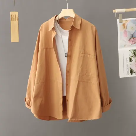 设计感休闲长袖衬衫外套女春秋新款中长款纯色简约宽松衬衣开衫潮商品大图