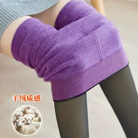 【加绒加厚】假透肉打底裤女一体透肤丝袜秋冬加大码连裤袜紫色绒商品大图