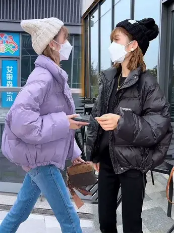 2023年冬季新款小个子立领纯色羽绒服女短款保暖白鸭绒面包服上衣商品大图