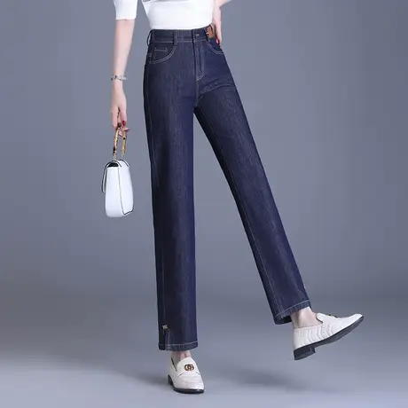 直筒牛仔裤女2023春秋新款裤子深色小个子高腰显瘦休闲裤百搭长裤图片