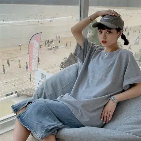 红续~2023新款韩版宽松bf慵懒风oversize纯棉半袖短袖T恤女上衣图片