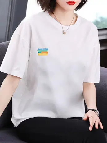 仿棉白色T恤女短袖2023夏季新款宽松大码半袖休闲上衣百搭体恤衫商品大图
