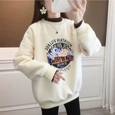 半高领卫衣女秋冬季韩版宽松大码加绒加厚小个子假两件上衣外套潮商品大图