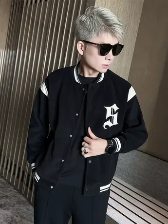 2023秋季新品男士夹克休闲外套男生青春潮流字母棒球服修身外套男图片