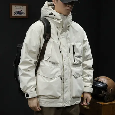 80鸭绒羽绒服男冬季2023新款大码爆款潮牌男士工装外套中长款连帽商品大图