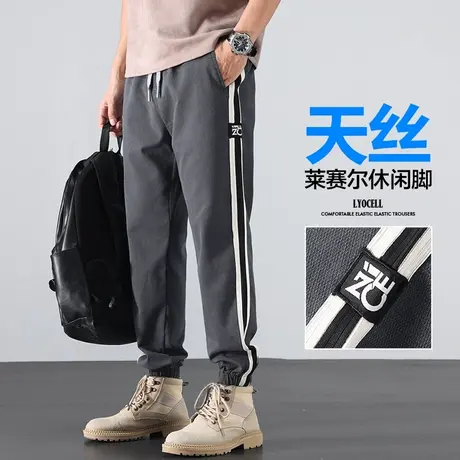 潮牌天丝夏季男裤九分工装裤男士束脚哈伦休闲裤子男款春秋款春季商品大图
