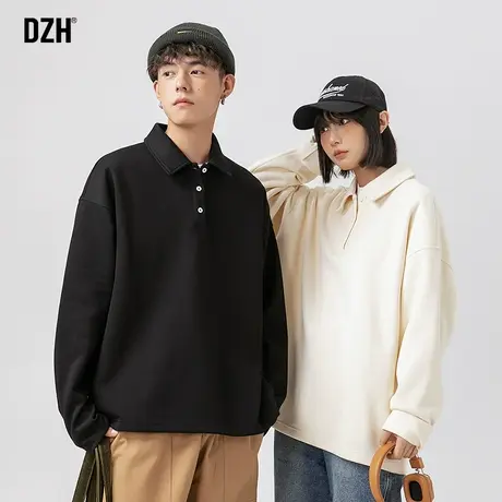 情侣polo衫男长袖高级感美式休闲翻领T恤纯色打底衫百搭情侣装潮商品大图