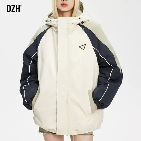 情侣撞色连帽棉服男冬季加厚宽松休闲棉衣外套潮高级感情侣装棉袄商品大图