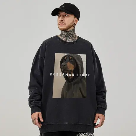 美式重磅加绒连帽加肥加大码潮牌胖子oversize外套春秋卫衣冬季男商品大图