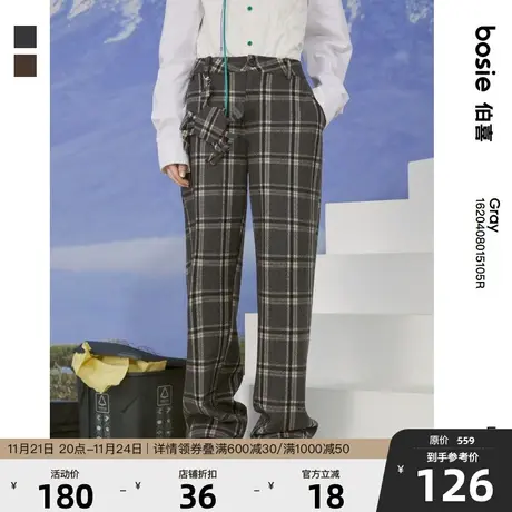 bosie2023年秋季格纹直筒裤男潮流复古宽松百搭情侣休闲裤长裤女商品大图