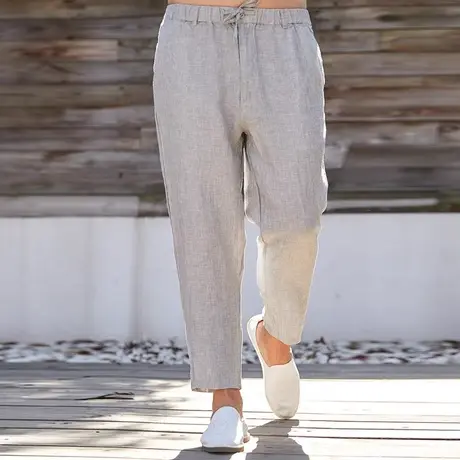 萨法瑞亚麻裤男夏季薄款九分裤男士休闲裤宽松夏裤束脚棉麻裤子潮图片