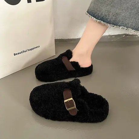 网红包头半拖鞋女外穿2023年秋冬季新款洋气复古平底配裙子毛毛拖图片