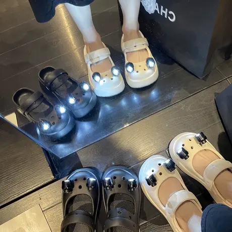 夜光洞洞鞋女夏季时尚外穿2024新款踩屎感厚底防滑两穿包头凉拖鞋商品大图