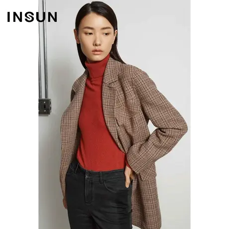 【高支羊毛】INSUN恩裳冬季立体挺括轻商务通勤格子毛呢外套女图片