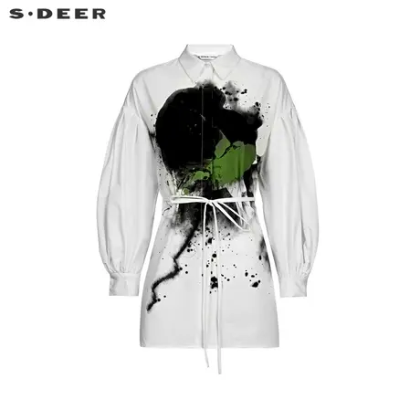 sdeer圣迪奥女装22春夏新品休闲翻领印花宽松泡泡纱衬衫S221Z0507图片
