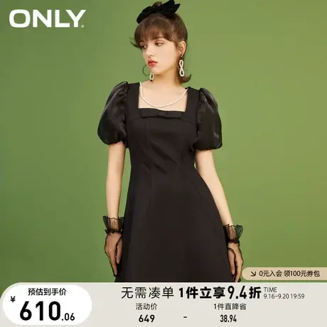 ONLY奥莱夏季纯色欧根纱A字泡泡袖牛仔连衣裙女图片