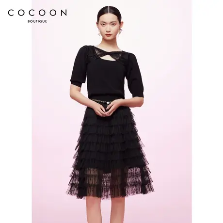 商场同款2023春新款气质异材质碰撞两件式显瘦连衣裙女图片