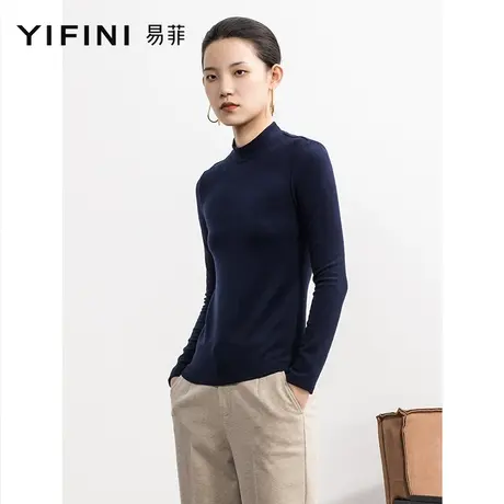 Yifini/易菲休闲时尚黑色针织衫女春秋新款高领长袖打底衫商品大图