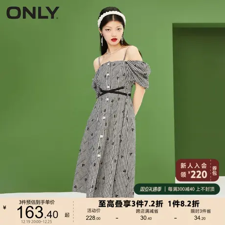 ONLY奥莱春季新款甜美两穿泡泡袖A字格纹中长连衣裙女图片