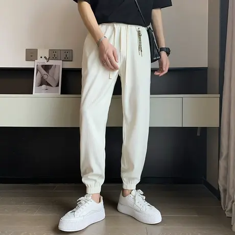 2023秋季新款潮牌宽松运动裤纯色竖条百搭休闲长款卫裤修身束脚裤商品大图