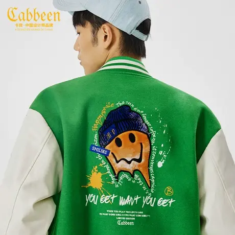 卡宾男装笑脸刺绣呢夹克秋新款潮流街头宽松棒球服H商品大图