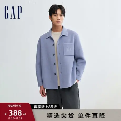Gap男装春秋LOGO羊毛混纺休闲翻领夹克时尚流行衬衫式外套889749图片