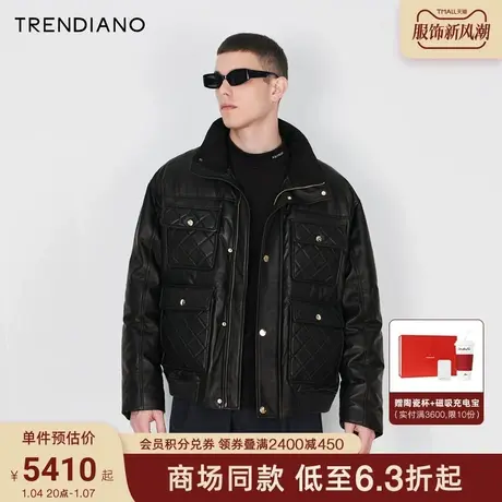TRENDIANO经典系列工装口袋高级羊皮羽绒皮衣外套男2023新款冬季图片