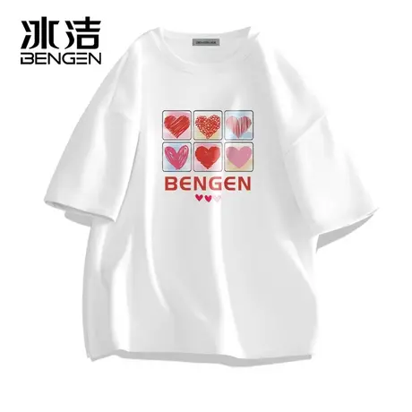 冰洁白色短袖t恤女士夏季潮牌ins纯棉宽松休闲情侣半袖体恤衫上衣商品大图