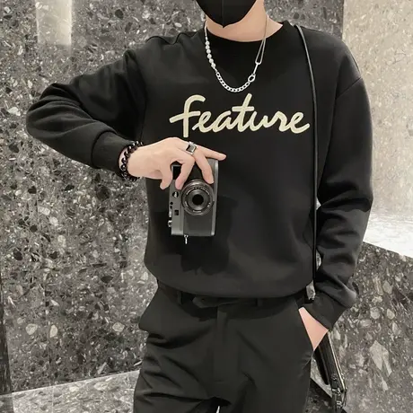 字母卫衣男春季潮牌圆领内搭T恤衫高街痞帅个性长袖上衣外套商品大图