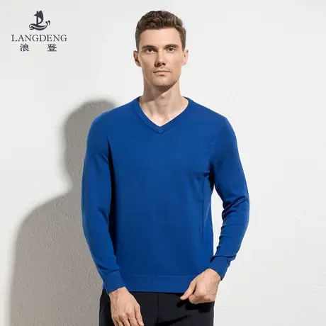 浪登长袖羊毛t恤男2022秋冬新款中青年休闲打底衫V领保暖打底上衣图片