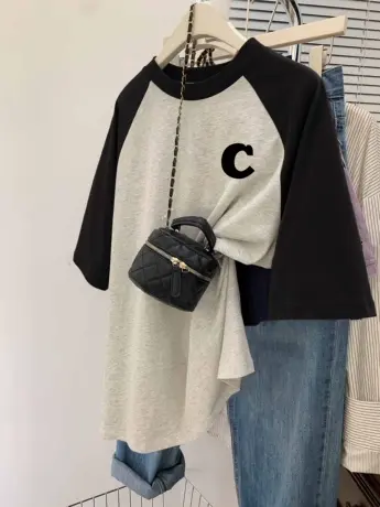 oversize大码甜酷上衣夏季纯棉插肩袖T恤女ins潮复古小众情侣短袖商品大图