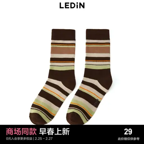 【商场同款】乐町彩条中筒袜女2024年春季新款拼色袜子C2YGE1132商品大图