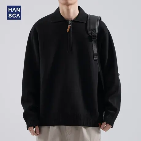 hansca半拉链毛衣男冬季重磅慵懒风POLO领针织衫日系复古长袖线衣商品大图