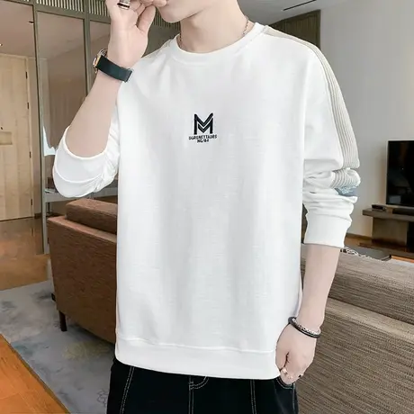 韩版潮流卫衣男春秋季圆领长袖t恤男装内搭青少年字母刺绣打底衫T图片
