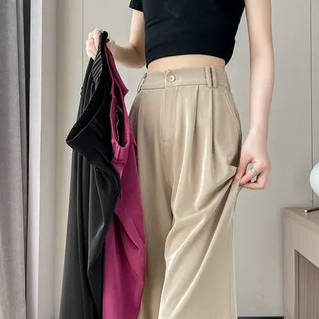 窄版阔腿西装裤女春夏新款高腰宽松显瘦垂感薄款高级感直筒拖地裤图片