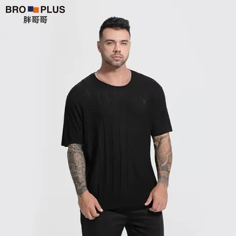 胖哥哥黑金轻奢系列 短袖t恤男加肥加大肥佬大码针织刺绣夏季体恤商品大图