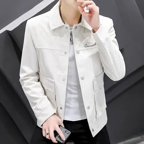 灯芯绒夹克男士春秋季帅气翻领短款工装上衣韩版潮流秋天男装外套商品大图